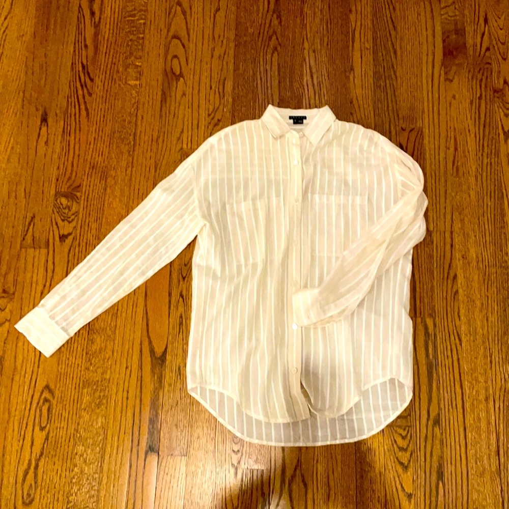 Theory nude and white striped shirt